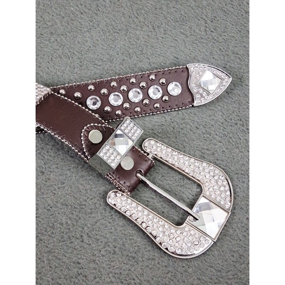 Brown Western Leather Belt Rhinestone Rodeo‎ Queen Sparkle 36 M Cross Biker Punk main image 9